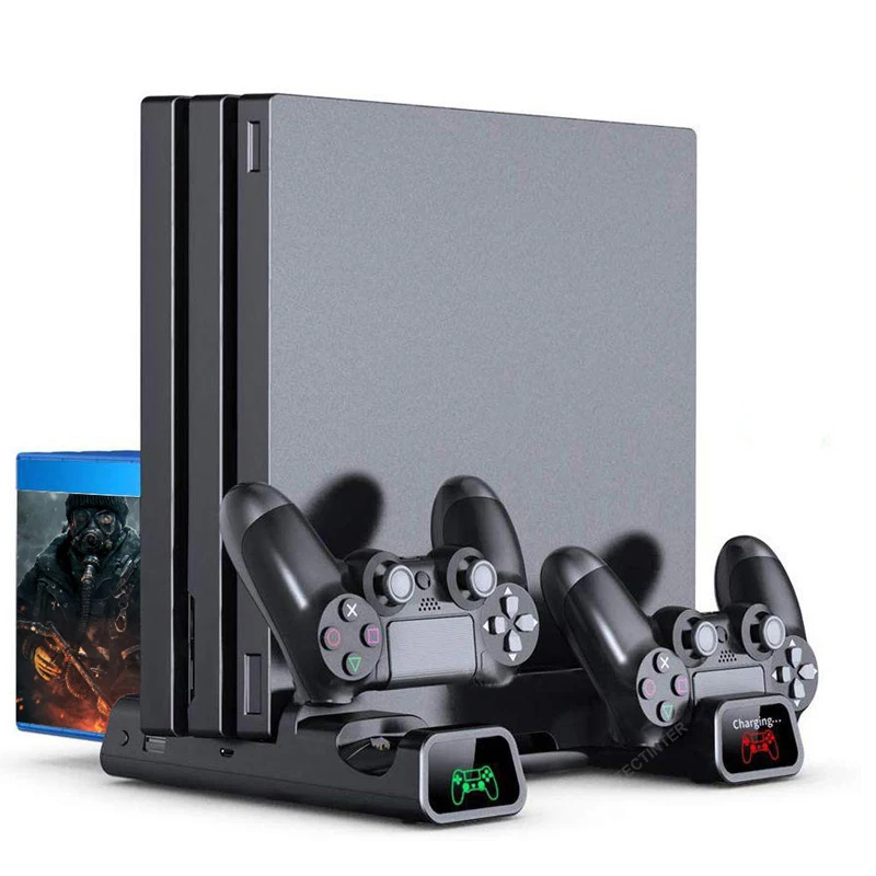 

For PS4/PS4 Slim/PS4 Pro Vertical Stand LED Cooling Fan Dual Controller Charger Charging Station For SONY Playstation 4 Cooler