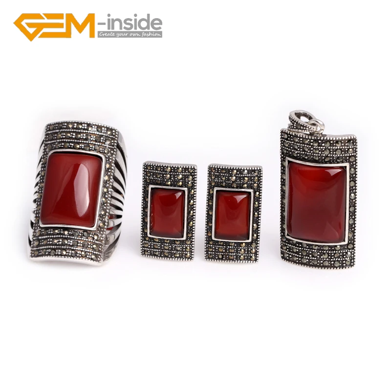 Антикварное Кольцо Серьги Кулон Ювелирные наборы прямоугольник голубое стекло