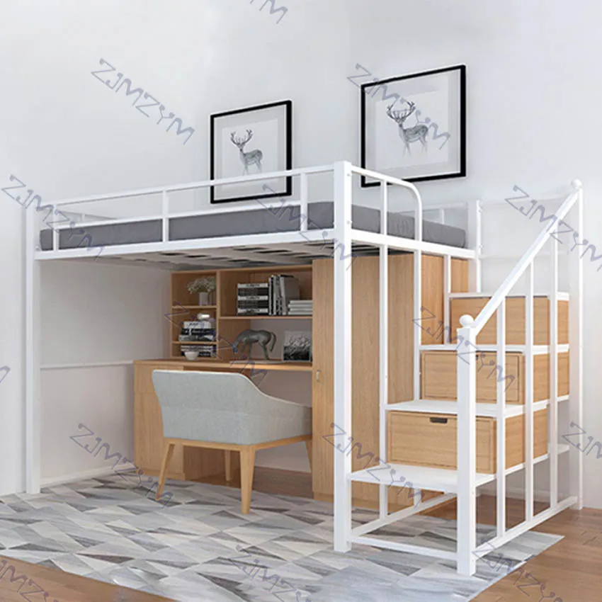 Nordic Metal Bed Space Saving Student Dormitory Bunk Sturdy Frame Easy Assembly Loft With GuardRail Ladder  | Мебель