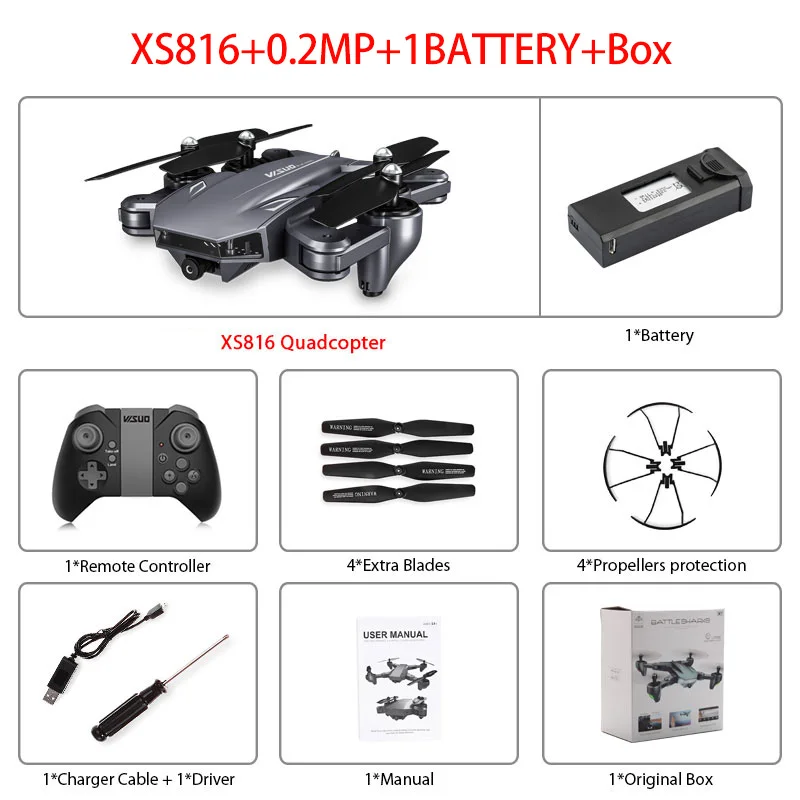 XS816 Радиоуправляемый Дрон оптический поток 4K Дрон с двойной камерой Wifi FPV Дрон управление жестом вертолет Квадрокоптер для детей - Цвет: XS816 0.2MP 1B Box