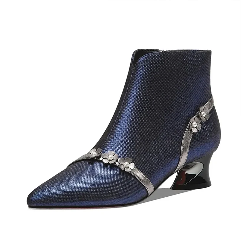 Wedge Boots Women Party Leather Luxury Shoes 2022 Stylish Plush Ankle Boots Women's Ladies Ponited Toe Shoes Woman Heels