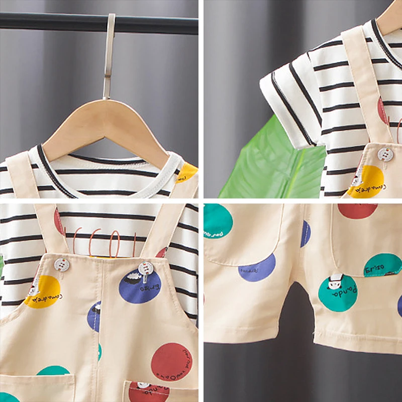 

Keelorn Boys Clothing Sets 2021 New Summer Toddler Striped T-Shirt And Dot Overalls 2pcs Outfits Children Casual Suits 1-4Y