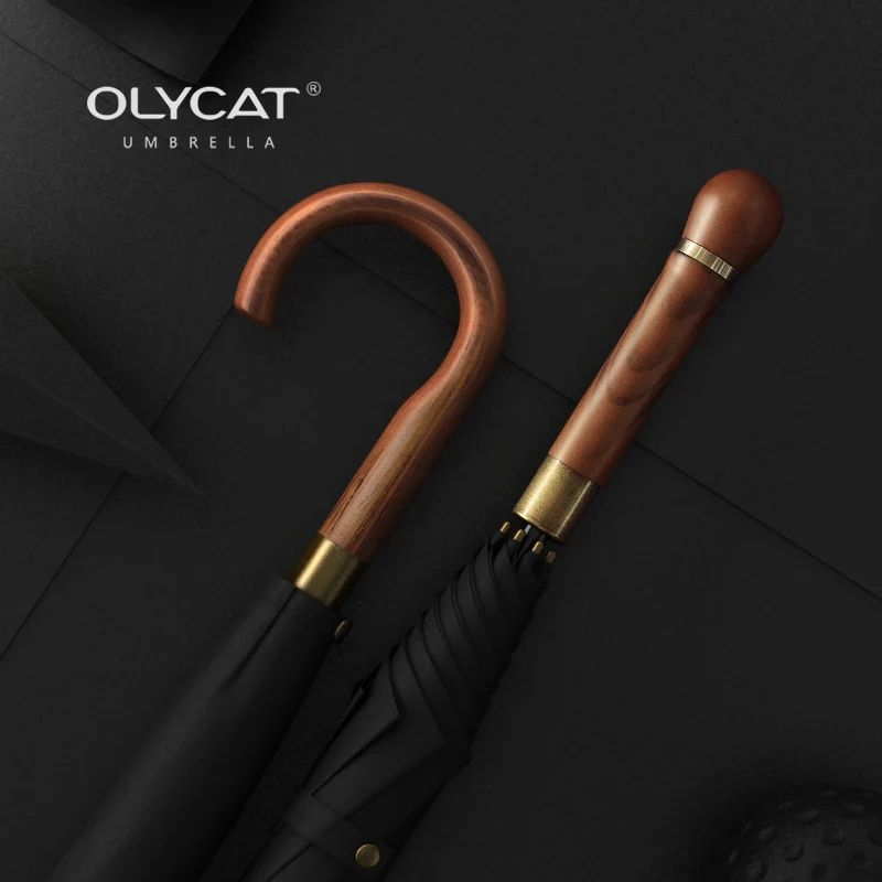Длинный зонт OLYCAT, прямой зонт с изогнутой ручкой, высококачественный деловой Зонт с деревянной ручкой, 8k, мода