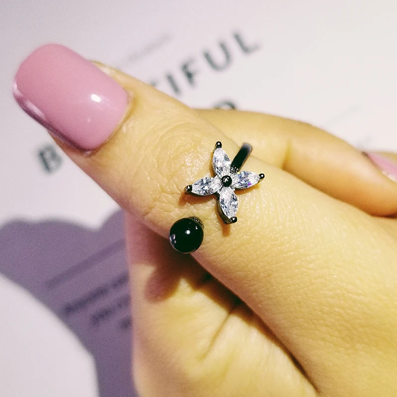 Женские регулируемые Открытые Кольца moonso черные Серебристые/золотистые кольца с