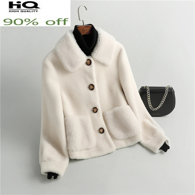 Женская короткая шерстяная куртка Gxy924 повседневная из 2022 натуральной овчины