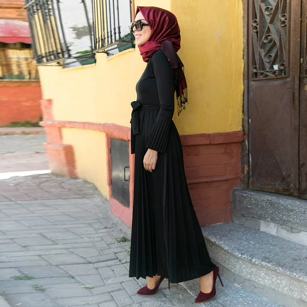 Рамадан ИД Мубарак плиссированные Абайи хиджаб мусульманское платье Caftan Дубай