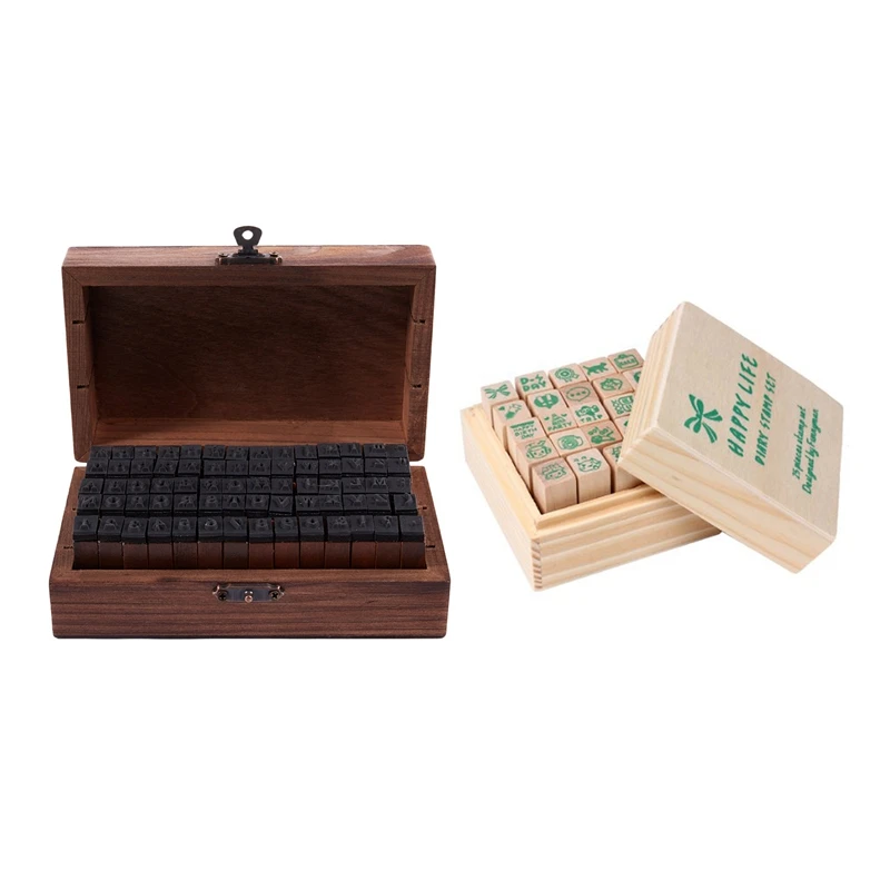 

25 шт счастливой жизни штамп для ежедневника с коробкой и 70 шт Алфавит символ цифры деревянная коробка набор Печать Стиль Деревянная буква