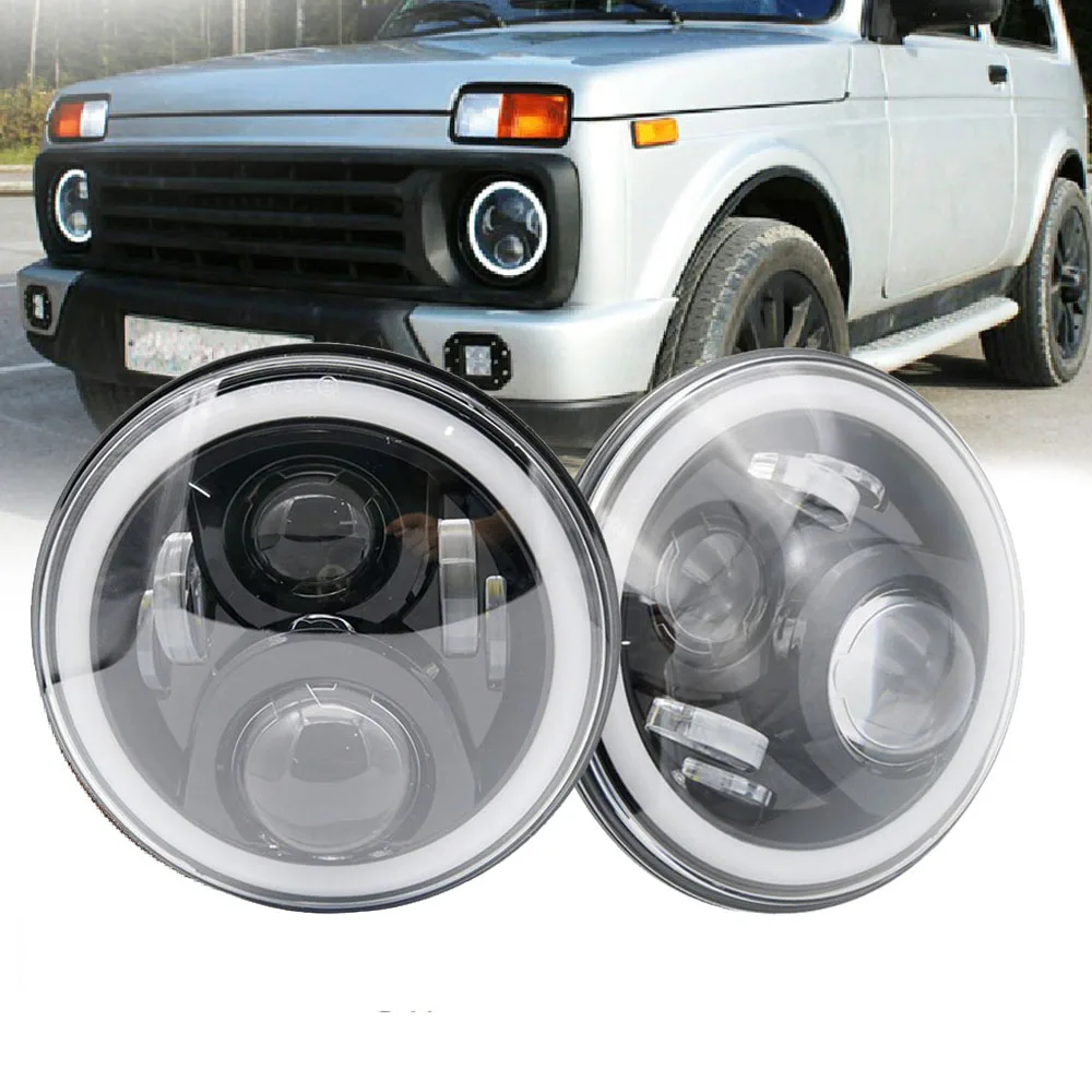2 шт. для Lada 4x4 urban Niva " дюймовый круглый светодиодный фары Hi/Lo луч подходит 97-17 для Jeep Wrangler JK TJ LJ