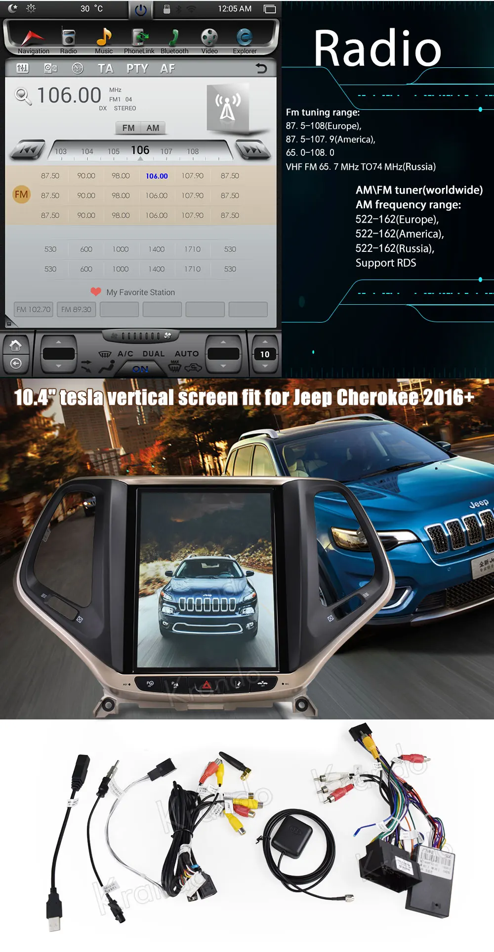 Krando Android 8,1 10," Tesla вертикальный автомобильный проигрыватель с радио и GPS для Jeep Cherokee+ навигационная мультимедийная система wifi