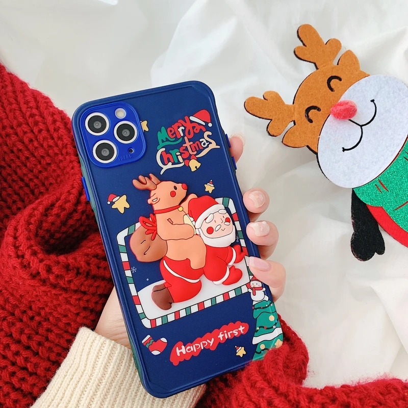 

3D Funny Cute Cartoon Merry Christmas Santa Elk Phone Case For iPhone 11 12 13 Pro Max Xs X Xr SE Cover New Year Gift Case