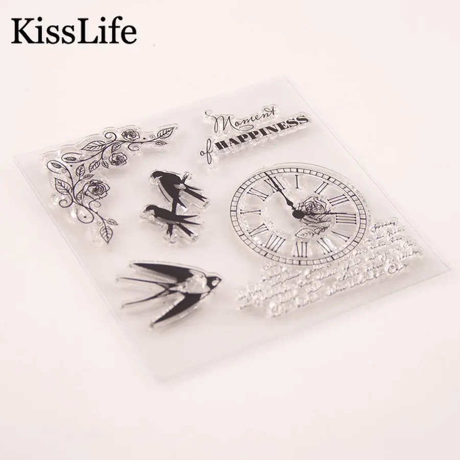 1 лист гусиные птицы на ветках листья часы прозрачные резиновые марки для