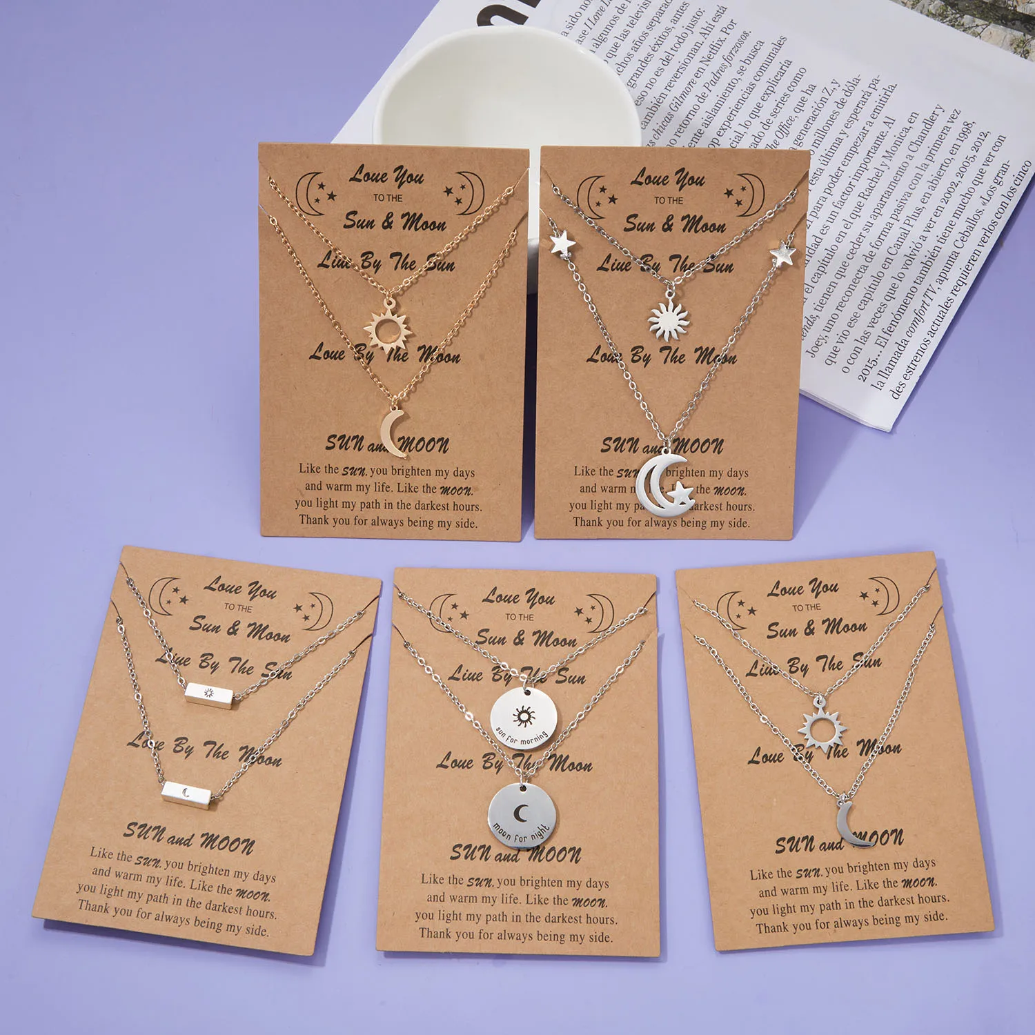 

2pcs/set Minimalist Sun Moon Charm Couple Necklace For Women Men Gold Silver Color Stainless Steel Pendant Necklace Jewelry Gift