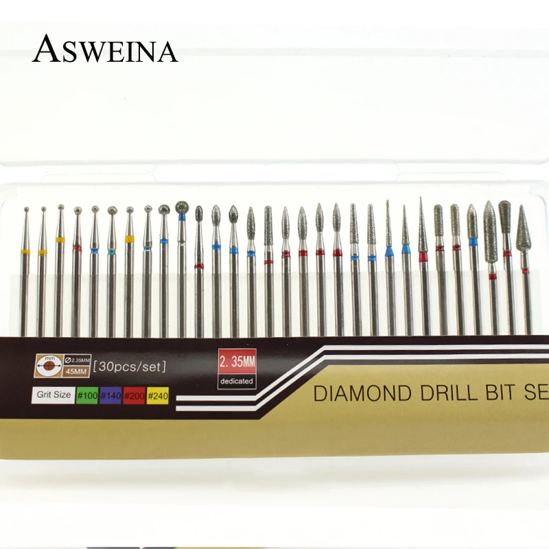 ASWEINA 30 шт./компл. Алмазных фрез для маникюра/педикюра Электрический аппарат для маникюра машина аксессуары пилочка для ногтей, удаляет мертвую кожу средство для удаления