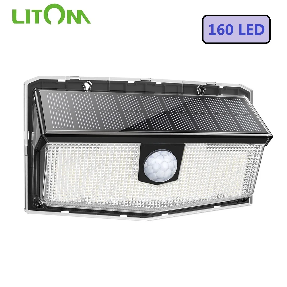 

Светодиодный садовый светильник LITOM 160 на солнечной батарее, улучшенный настенный светильник IP67, водонепроницаемый светильник с датчиком д...