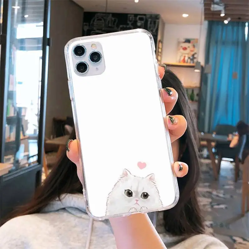 

Cat Cute Kitten Phone Case Transparent for iPhone 6 7 8 11 12 s mini pro X XS XR MAX Plus se cover funda shell