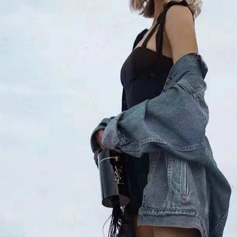 Мода Za 2020 женская джинсовая синяя BF ветровка большой размер длинный рукав куртка