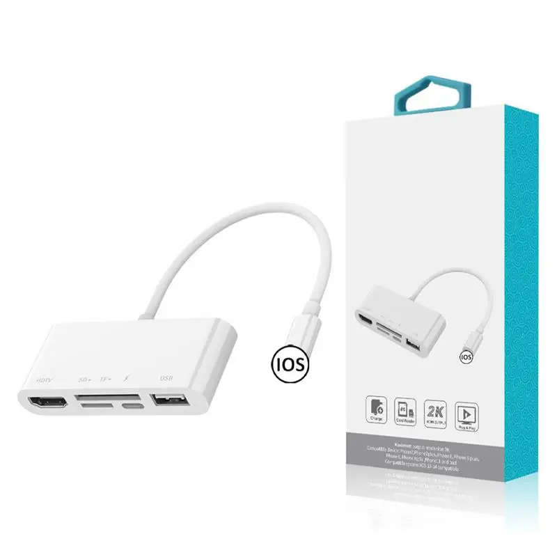 Brand New 5 In 1 OTG Adapter 2K 1080P Digital AV SD/TF Card Reader IOS Interface To HDMI-Compatible For IPhone/IPad | Мобильные