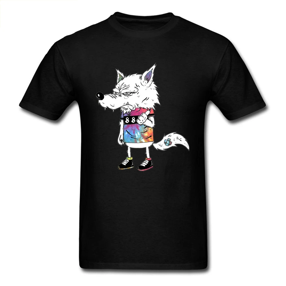 

2018 Funny T-shirt Men Wolf Cartoon Tshirt Printed Hip Hop Tops Crew Neck Cotton Black T Shirts Plus Size Clothes Street Style