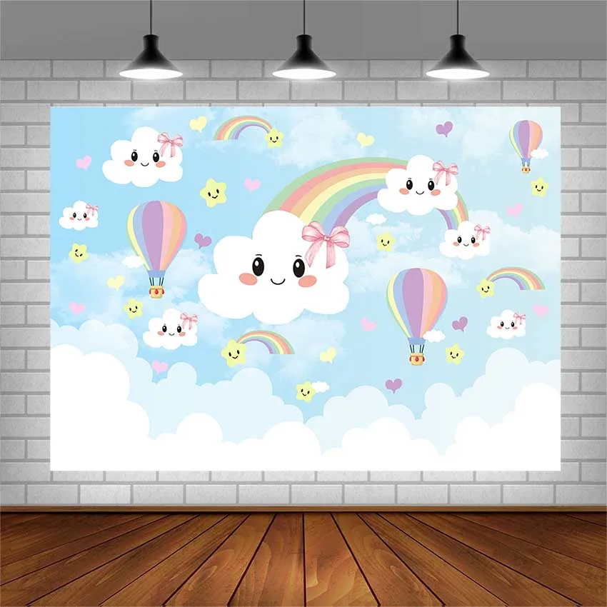 

Avezano Photography Background Cartoon white Cloud Hot Air Balloon Backdrop For Photo Studio Photocall Photozone Decor Wallpaper