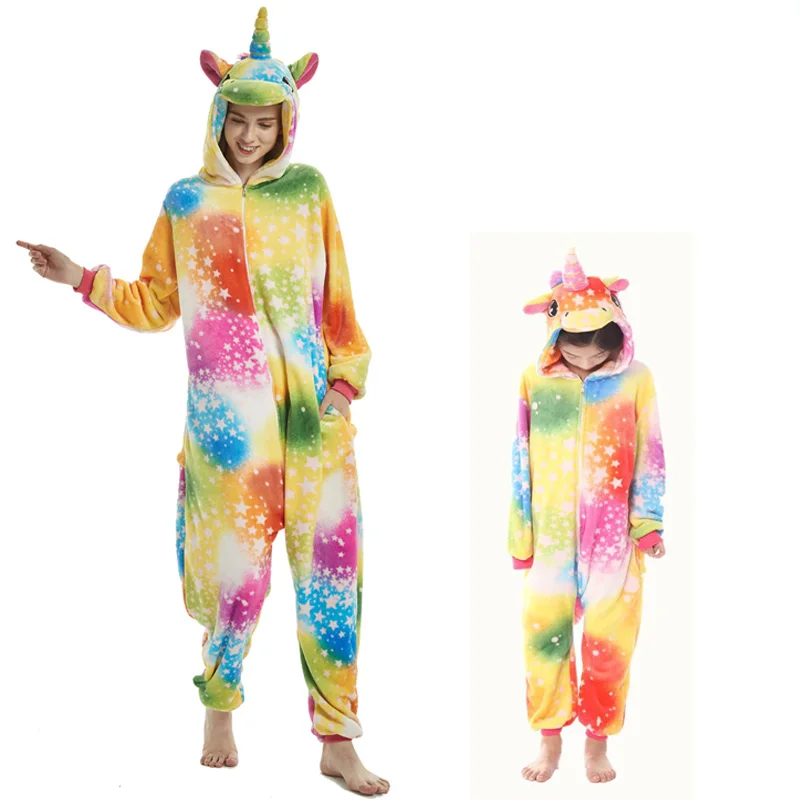 Colorfulstar unicorn Зимняя одежда для семьи; фланелевая одежда для сна с изображением животных для детей, взрослых, женщин и мужчин; Одинаковая одежда для семьи с единорогом и стежком - Цвет: Colorfulstar unicorn
