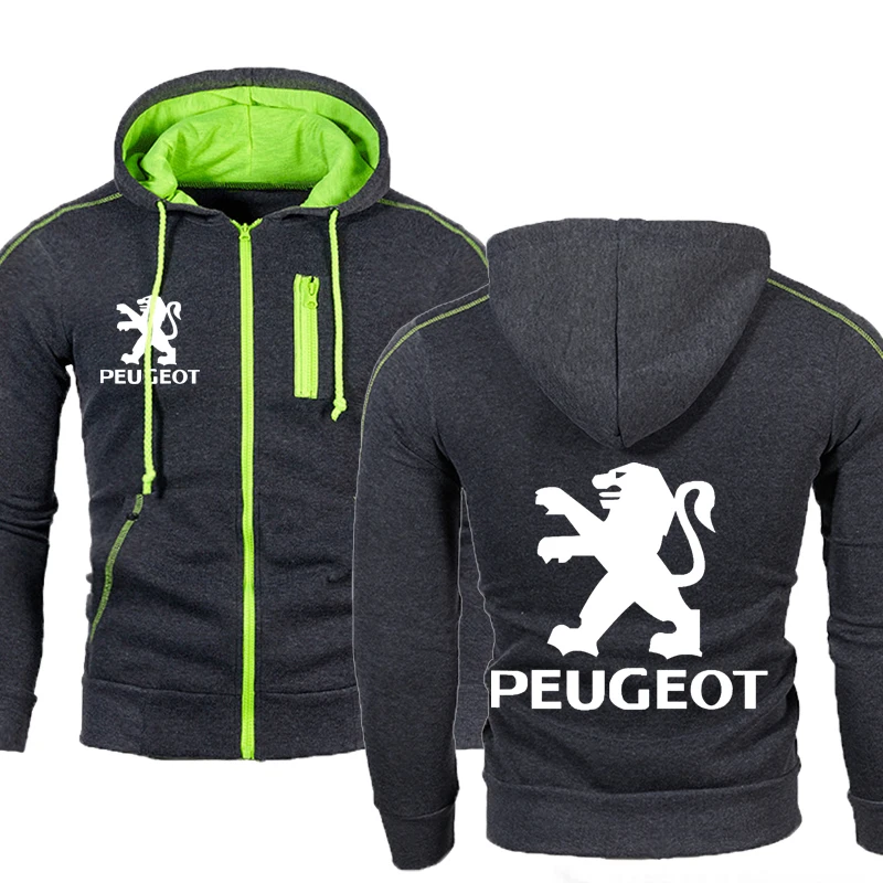 

Hoodies Men Peugeot Car Logo Print Casual HipHop Harajuku color Hooded Mens Fleece Sweatshirts Mens zipper Jacket