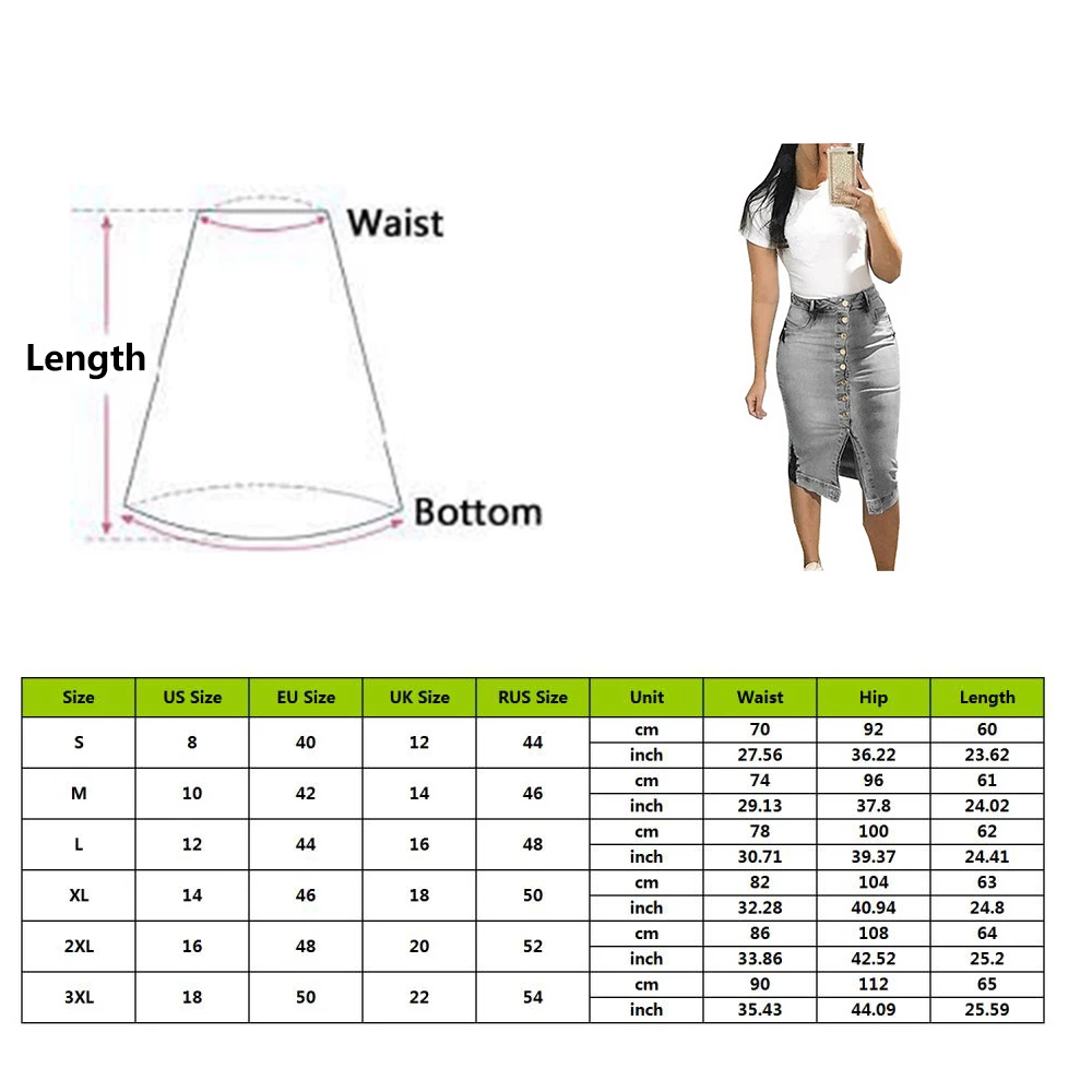 Женская джинсовая юбка с высокой талией и пуговицами спереди облегающая