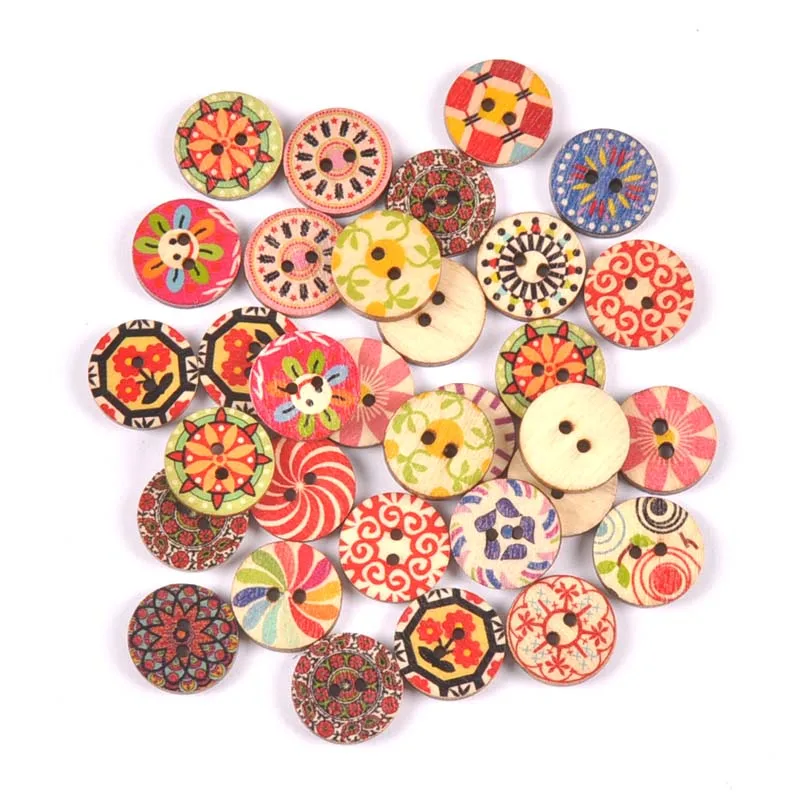 Деревянные пуговицы в стиле ретро с цветочным узором для рукоделия шитья