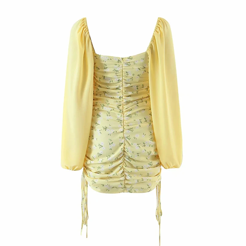 

Women's Floral Printing Dresses Lantern Sleeve High Waist Mini Dress Femme Sexy Robes Mujer Vestidos Party Vintage Dress A Line