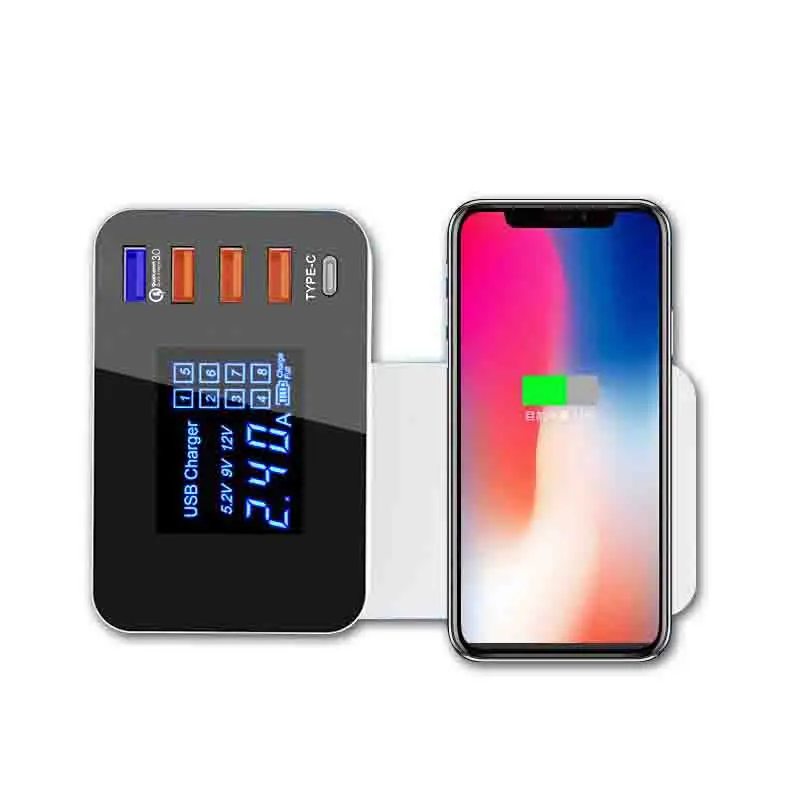 

40W 5 Port PD Typec Charger QC 3.0 USB Charger For iPhone Adapter QI Wireless Charger Led Display Fast Charger For xiaomi huawei