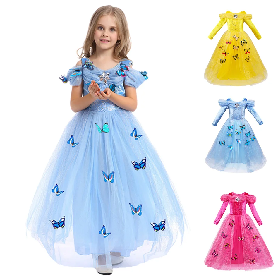 

Girl Princess Dress Cinderella Cosplay Costume Butterfly Dress Winter Long Sleeve Dress Baby Girl Birthday Party Costume 3-10T