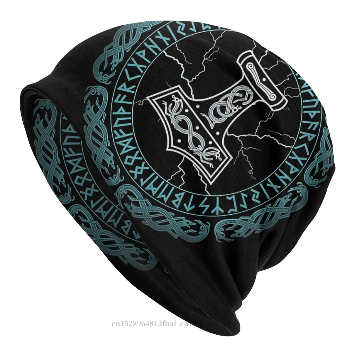 

Bonnet Hats Norse Mythology Vikings Men Women's Knitted Hat Mjolnir Hammer Of Thor Runes Winter Cap Design Skullies Beanies Caps