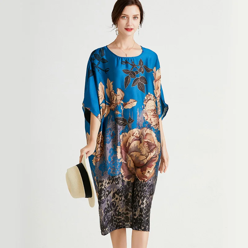 Vestido de verano de la Mancha elegante de moda de talla grande mujer fiesta Floral imprimir suelto de playa de manga corta vestido de ropa de mujer