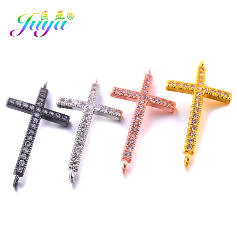 Juya Handmade Religious Jewelry Supplies Micro Pave Zircon Cross Connectors Accessories For Women Men Christian Making | Украшения и