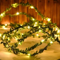 2m 3m 5m 10m green leaf garland string lights led flexible copper artificial leaf vine lights for christmas wedding party decor