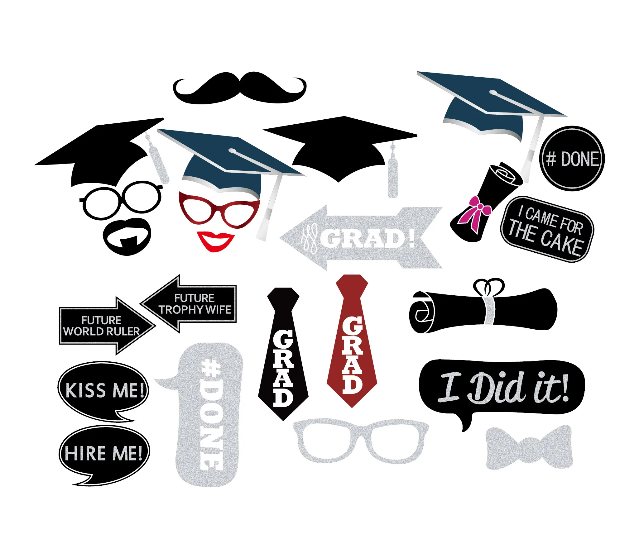 

38pcs DIY Bachelor Cap Photobooth Props Graduation Party Decoration Champagne Flower Grad Photobooth Props Party Supplies