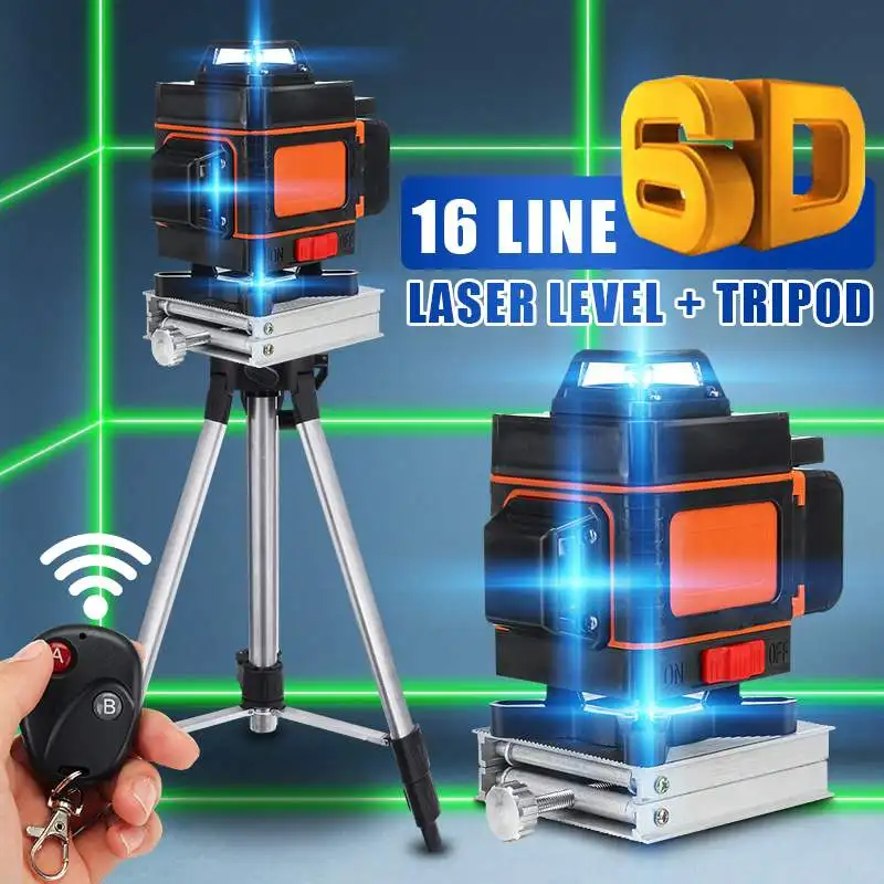 16 Lines Laser Level 4D Green Light LED Display Auto Self Leveling 360° Rotary Measure Horizontal Vertical Cross Remote Control