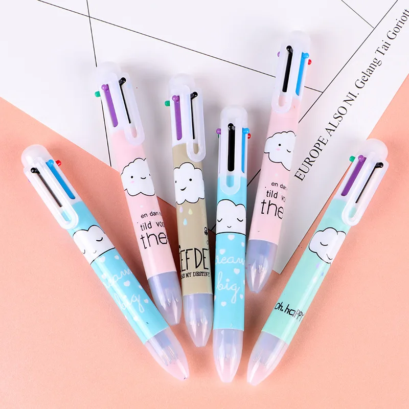 

40pcs Kawaii Ballpoint Pen Cartoon Cloud Pen Multi Color 6 In 1 Ballpoint Pens for School Japanese Stationery Kids Prizes Cute