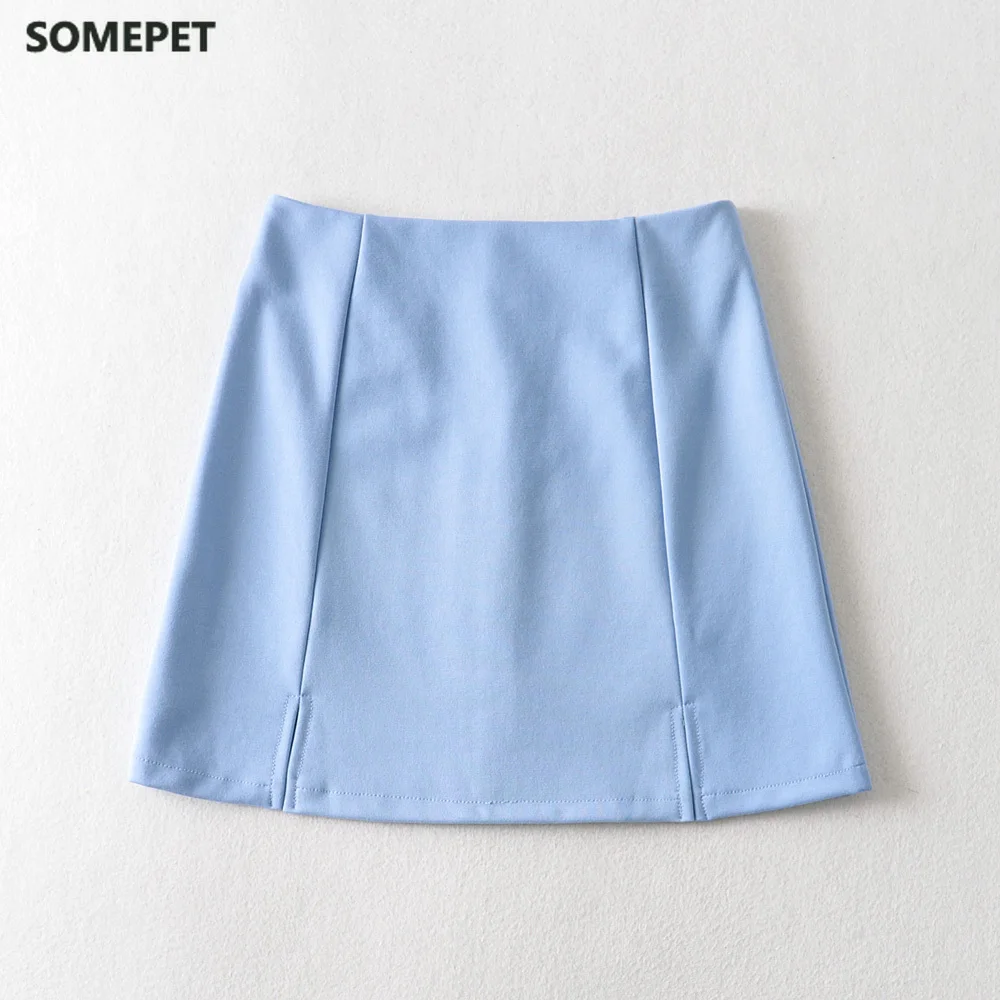 

Summer mini skirt sexy a line skirt high waisted skirt office ladies split skirts back zipper skirts blue purple black