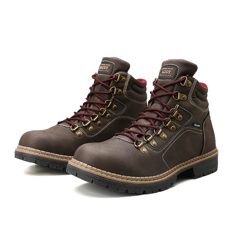 Мужские кожаные ботинки на шнуровке коричневые повседневные ботильоны в