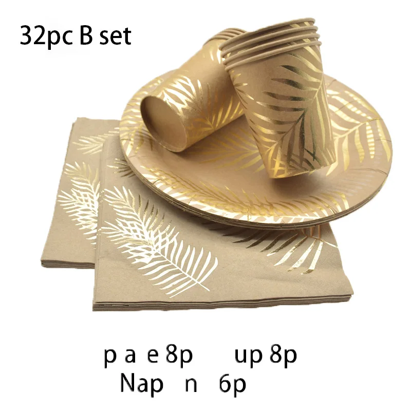 Гавайская искусственная Золотая фольга тарелки с тропическими пальмовыми