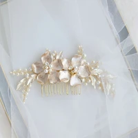 gorgeous white enamel flowers bridal hair comb pearl headdress hand made leaf hair accessories jewelry