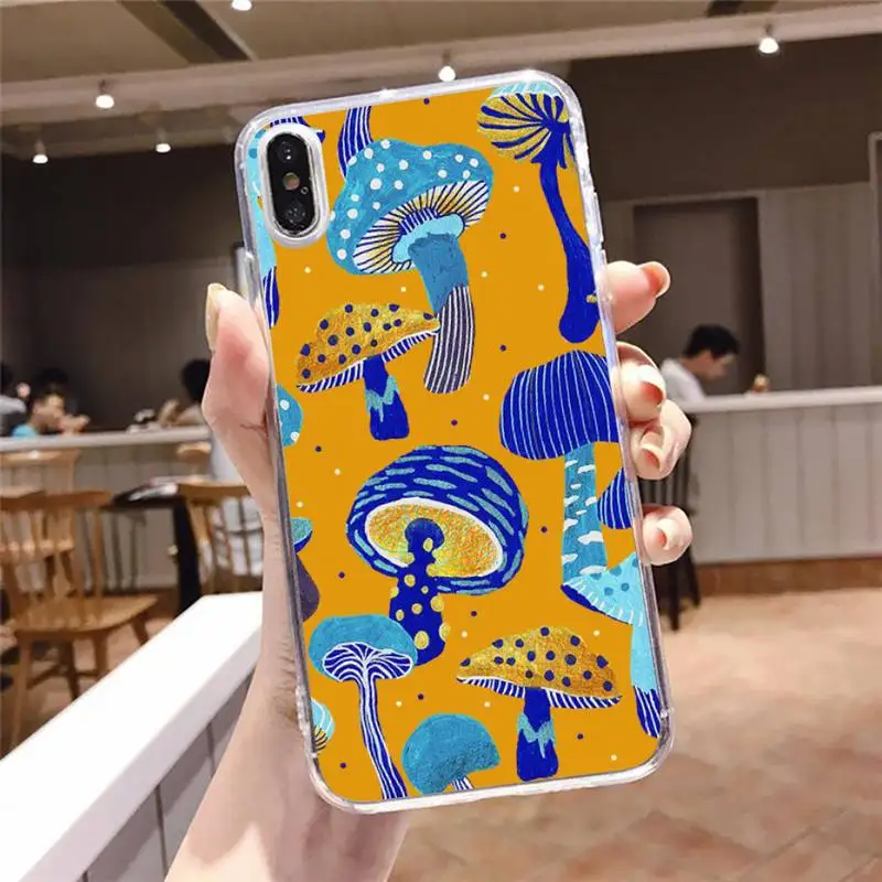 

Elegant cartoon Cactus and Mushrooms Phone Case Transparent soft For iphone 5 5s 5c se 6 6s 7 8 11 12 plus mini x xs xr pro max