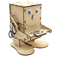 diy stem toys wood model coin swallowing robot puzzle toy technology science education kit toys for kids