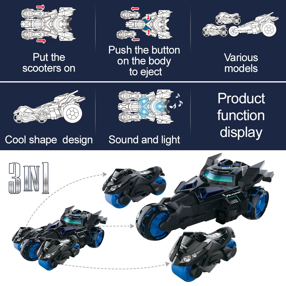 Новинка 1:32 Batmobile преобразование электрической энергии модели автомобилей из сплава 3 в 1 гоночный автомобиль катапульта игрушки для детей