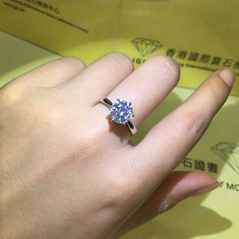 

Classic 6 claws 9K White Gold Ring Smooth setting Ring moissanite jewelry Wedding Anniversary Ring engagement ring