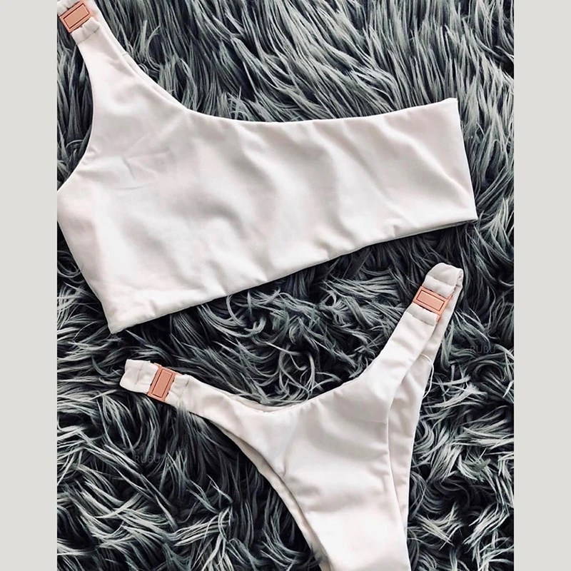 Бикини на одно плечо для женщин 2019 Купальник бандо Пуш-Ап купальный костюм