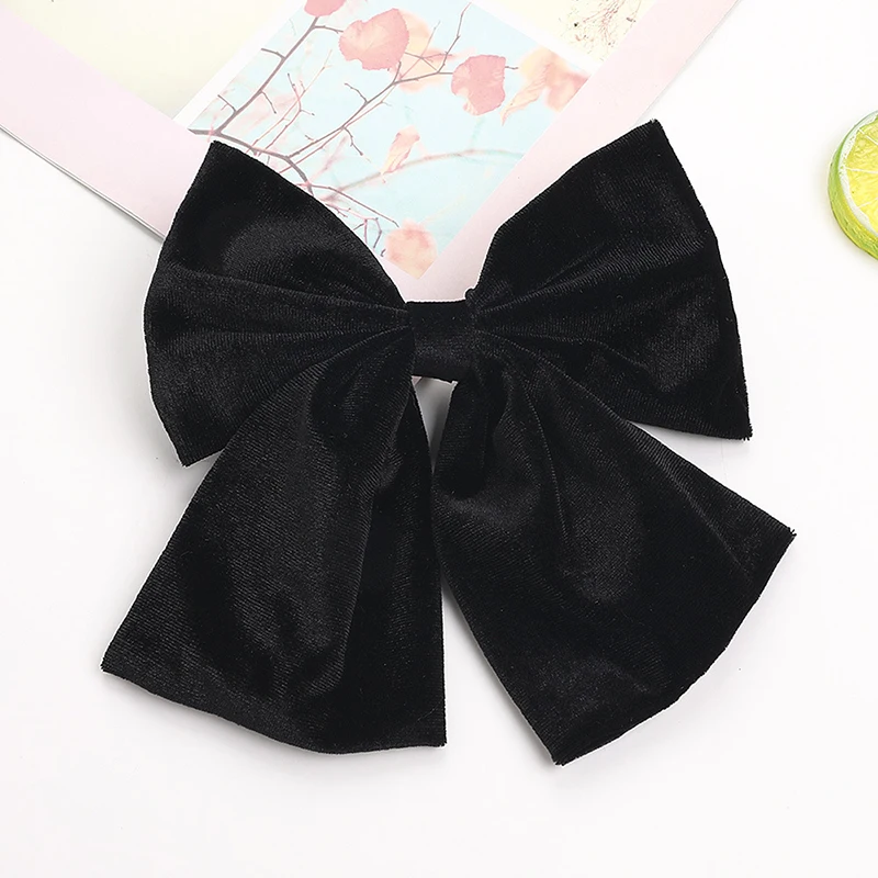 

Hot Elegant Women Big Bow Hairpins Ponytail Spring Clips Velvet Barrette Double Layers Hair Clips Solid Color Hair Accessories