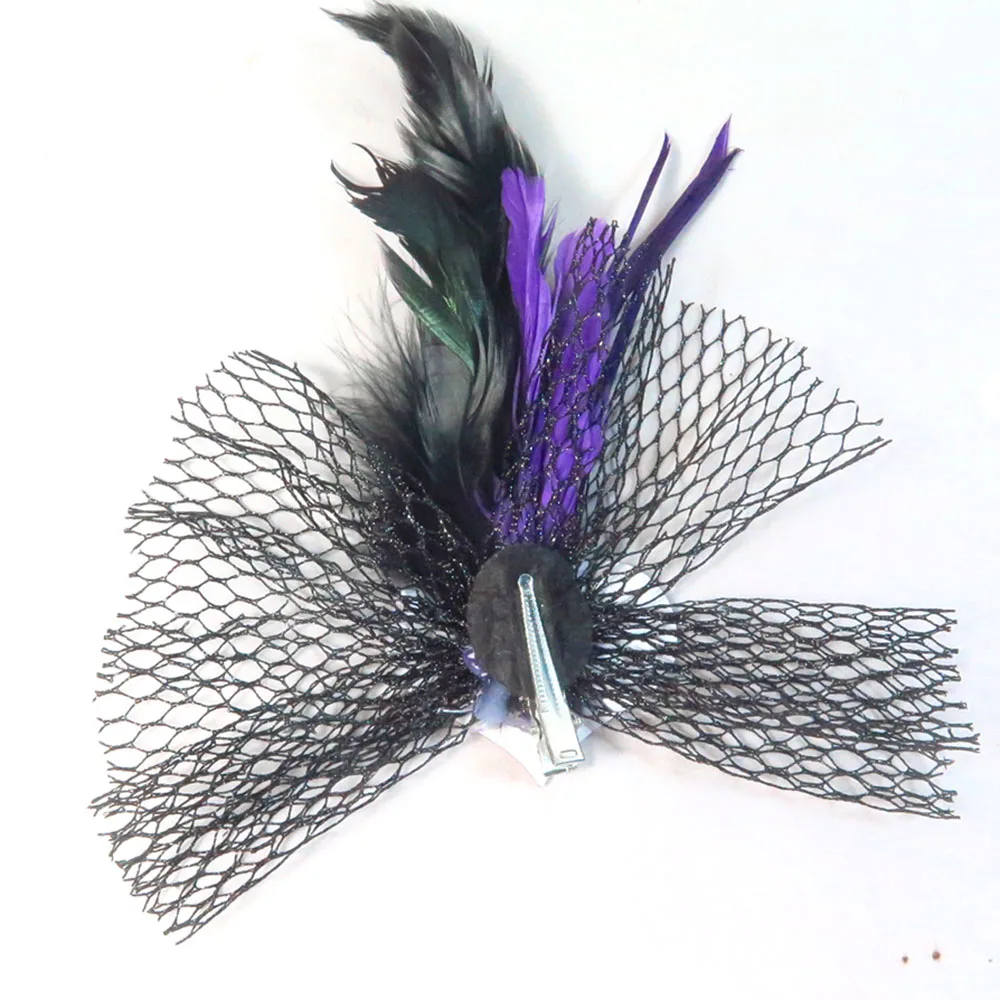 

3pcs New design birthday day hair clips fishnet web bowtie purple black feathers glitter 21 30 40 numbers mini wholesale