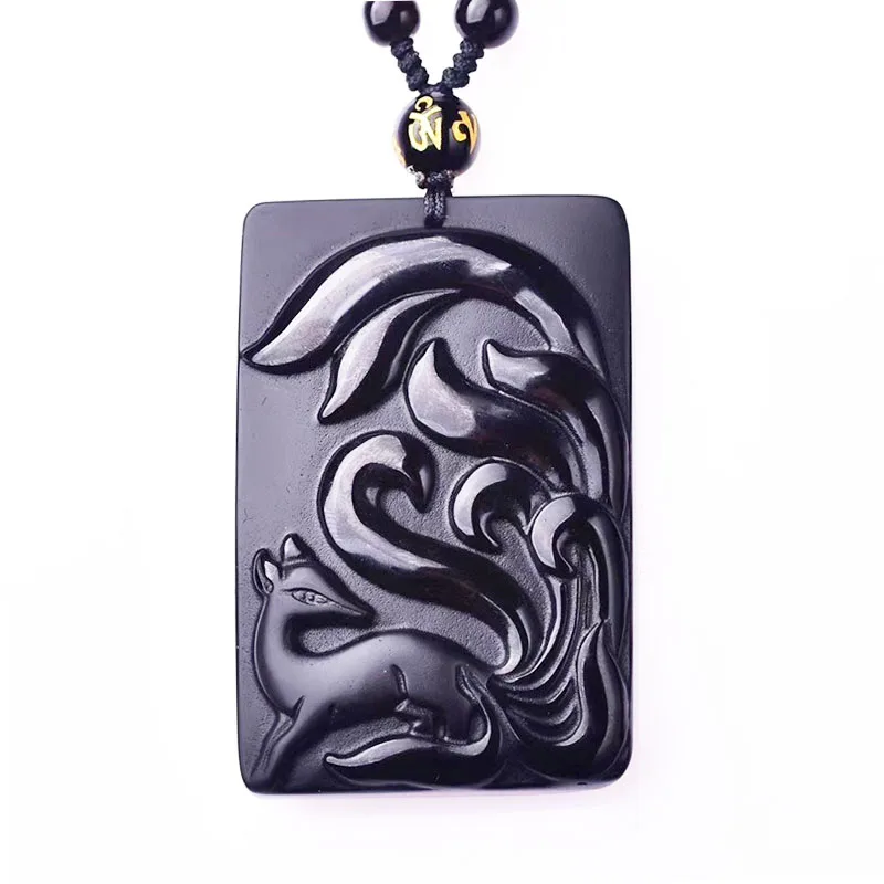 Прямая поставка обсидиан девять хвостов лиса ожерелье кулон нефрит счастливый