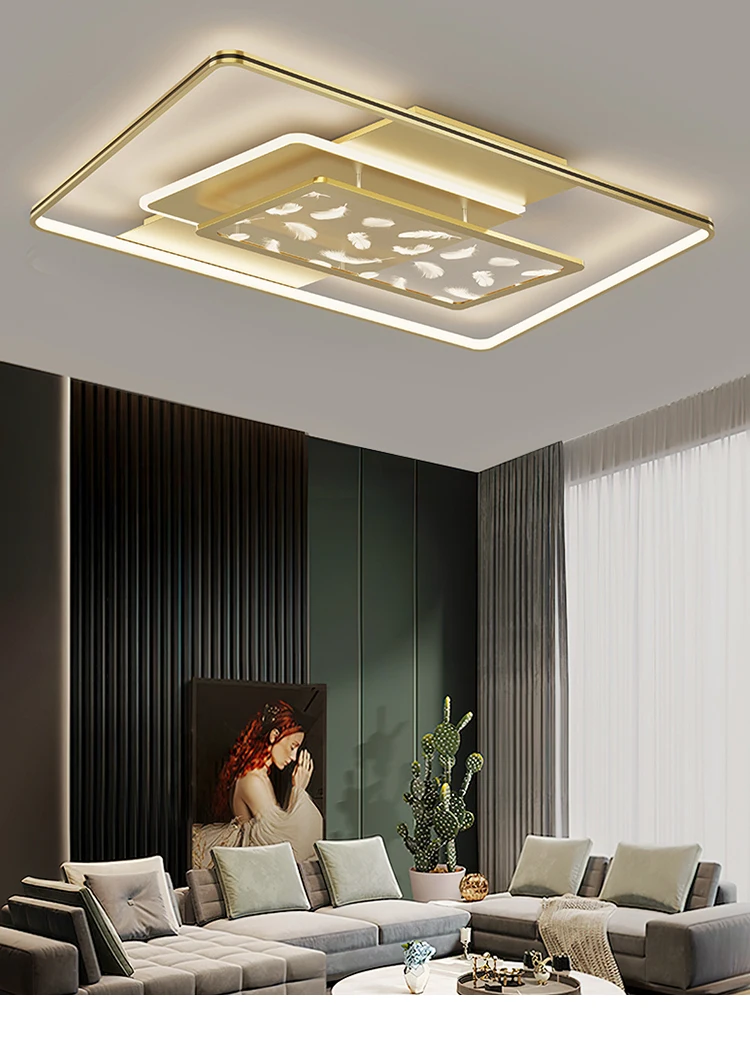 Feather Metal LED Ceiling Lamp for Kids Room Living Kitchen Indoor Lamps Crystal Luster Dimmable Modern acrylic decoration | Лампы и